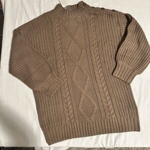 EFan Sz M Women's Large Brown Sweater Cable Knit Long Sleeve Crew Neck NWT